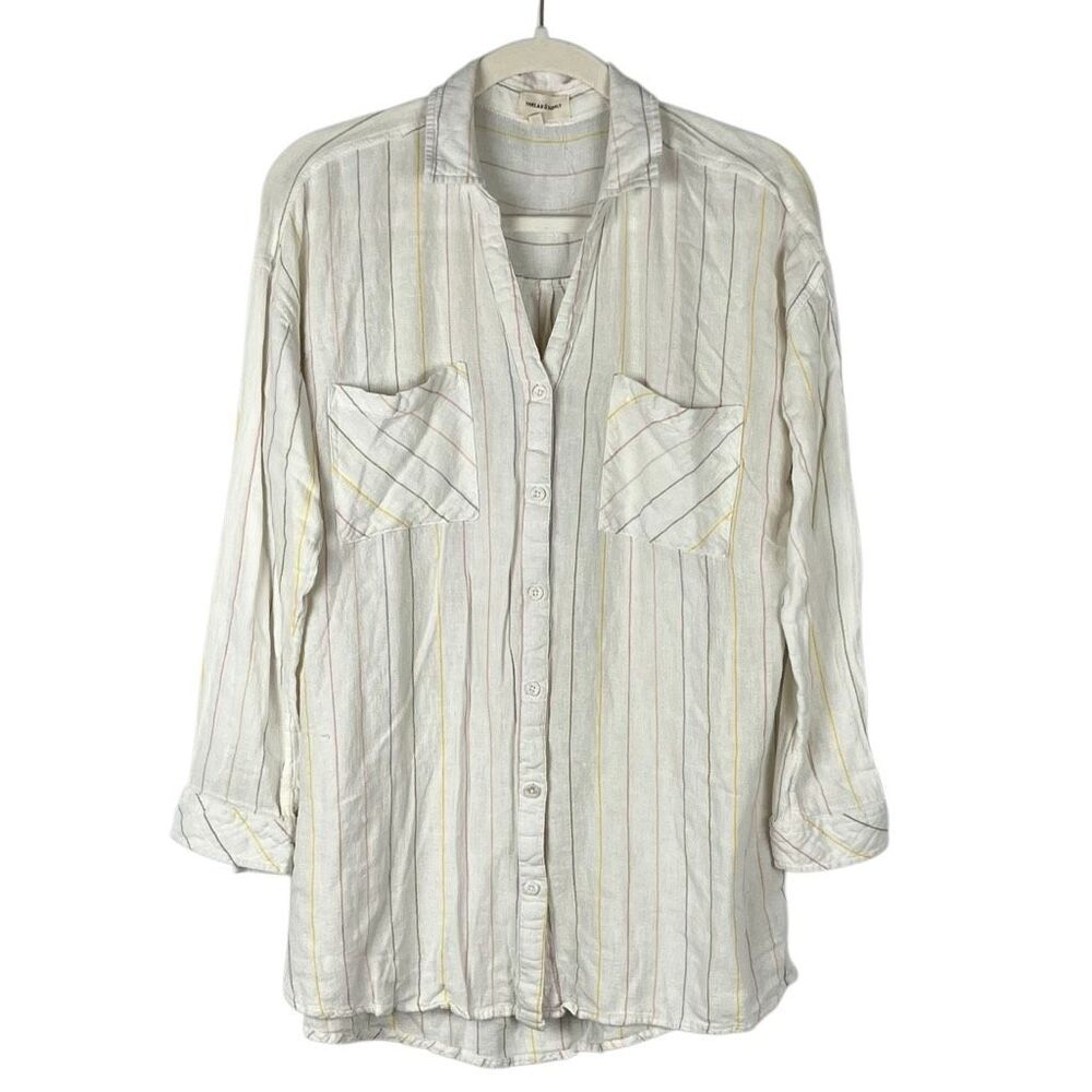 Thread & Supply Striped Button Down Linen Blouse Medium
